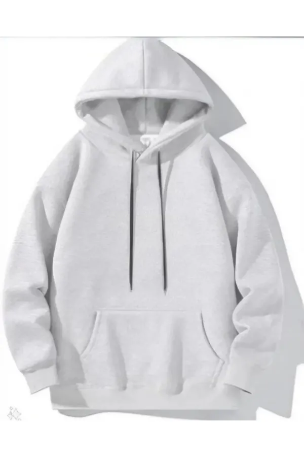 Erkek Uzun Kol Kapşonlu Basic Sweatshirt Hoodie - Gri Erkek Uzun Kol Kapşonlu Basic Sweatshirt Hoodie - Gri