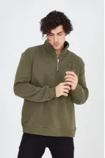 Erkek Yarım Fermuarlı Baskılı 3 iplik pamuklu sweatshirt - Yeşil Erkek Yarım Fermuarlı Baskılı 3 iplik pamuklu sweatshirt - Yeşil