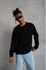 Erkek Bisiklet Yaka Baskılı 3 İplik Pamuklu Sweatshirt - Siyah Erkek Bisiklet Yaka Baskılı 3 İplik Pamuklu Sweatshirt - Siyah
