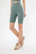 Yüksek Bel Fitilli Biker Baskılı Şort - Mint Yeşili Yüksek Bel Fitilli Biker Baskılı Şort - Mint Yeşili