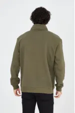 Erkek Yarım Fermuarlı Baskılı 3 iplik pamuklu sweatshirt - Yeşil Erkek Yarım Fermuarlı Baskılı 3 iplik pamuklu sweatshirt - Yeşil