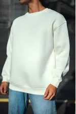 Erkek Bisiklet Yaka 3 İplik Pamuklu Basic SweatShirt - Beyaz Erkek Bisiklet Yaka 3 İplik Pamuklu Basic SweatShirt - Beyaz