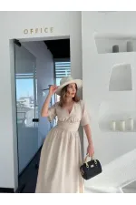 Kadın Kısa Kollu Uzun Elbise - Kırık Beyaz Kadın Kısa Kollu Uzun Elbise - Kırık Beyaz