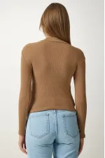Kadın Full Likralı Fitilli Kaşkorse Body - Kahve Kadın Full Likralı Fitilli Kaşkorse Body - Kahve