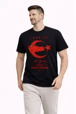 Erkek TÜRKİYE Ay Yıldız Baskılı Taraftar Forma T-Shirt - Siyah Erkek TÜRKİYE Ay Yıldız Baskılı Taraftar Forma T-Shirt - Siyah