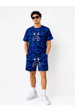 Erkek Oversize Kalıp Pubg Bape X Shark Nakışlı Cepli Şort Takım - Mavi Erkek Oversize Kalıp Pubg Bape X Shark Nakışlı Cepli Şort Takım - Mavi