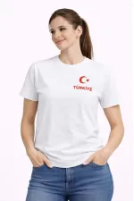 Kadın TÜRKİYE Ay Yıldız Baskılı Taraftar Forma T-Shirt - Beyaz Kadın TÜRKİYE Ay Yıldız Baskılı Taraftar Forma T-Shirt - Beyaz