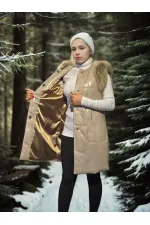 Kadın Premium Doğal Kolsuz Deri Kürk - Krem Kadın Premium Doğal Kolsuz Deri Kürk - Krem