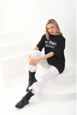 Kadın Baskılı Tişört Kısa Kol Bisiklet Yaka Oversize T-Shirt - Siyah Kadın Baskılı Tişört Kısa Kol Bisiklet Yaka Oversize T-Shirt - Siyah