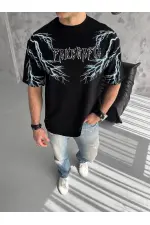 ERKEK Bisiklet Yaka Yıldırım Baskılı Kısa kol T-Shirt-Siyah ERKEK Bisiklet Yaka Yıldırım Baskılı Kısa kol T-Shirt-Siyah