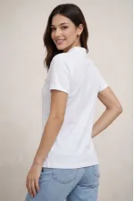 Kadın Polo Yaka Pike Kumaş Düğmeli Basic Tişört T-Shirt Günlük Rahat - Beyaz Kadın Polo Yaka Pike Kumaş Düğmeli Basic Tişört T-Shirt Günlük Rahat - Beyaz