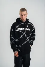 ERKEK Kapüşonlu Varak ve Pano Baskılı Hoodie  SweatShirt- Siyah