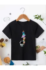Çocuk Unisex Baskılı T-Shirt - Siyah Çocuk Unisex Baskılı T-Shirt - Siyah
