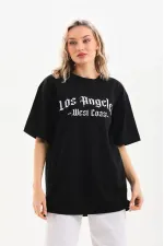 Kadın Baskılı Tişört Kısa Kol Bisiklet Yaka Oversize T-Shirt - Siyah Kadın Baskılı Tişört Kısa Kol Bisiklet Yaka Oversize T-Shirt - Siyah