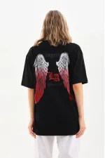 Kadın Baskılı Tişört Kısa Kol Bisiklet Yaka Oversize T-Shirt - Siyah Kadın Baskılı Tişört Kısa Kol Bisiklet Yaka Oversize T-Shirt - Siyah