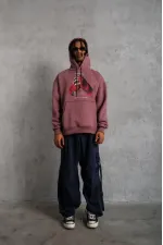 Erkek Kapüşonlu Cepli Box Eldiven Baskılı 3 İplik Sweatshirt Hoodie - Gül Kurusu Erkek Kapüşonlu Cepli Box Eldiven Baskılı 3 İplik Sweatshirt Hoodie - Gül Kurusu