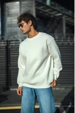 Erkek Bisiklet Yaka 3 İplik Pamuklu Basic SweatShirt - Beyaz Erkek Bisiklet Yaka 3 İplik Pamuklu Basic SweatShirt - Beyaz
