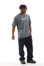 Erkek Tişort Bisiklet Yaka Baskılı Oversize T-Shirt - Gri Erkek Tişort Bisiklet Yaka Baskılı Oversize T-Shirt - Gri