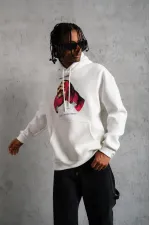 Erkek Kapüşonlu Cepli Boks Eldiven Baskılı 3 İplik Sweatshirt Hoodie - Beyaz Erkek Kapüşonlu Cepli Boks Eldiven Baskılı 3 İplik Sweatshirt Hoodie - Beyaz