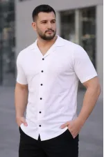 Erkek Waffle Kumaş Açık Yakalı Düğmeli Regular Fit Gömlek 2’li Set Siyah-Beyaz