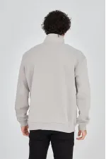 Erkek Yarım Fermuarlı Baskılı 3 iplik pamuklu sweatshirt - Boyalı Gri