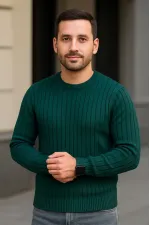 Erkek Fitilli Triko Kazak 2’li Set Siyah Haki Kalın Dokuma Pamuklu Regular Fit Bisiklet Erkek Fitilli Triko Kazak 2’li Set Siyah Haki Kalın Dokuma Pamuklu Regular Fit Bisiklet
