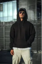 Erkek 3 İplik Pamuklu Kapüşonlu Basic SweatShirt Hoodie - Siyah Erkek 3 İplik Pamuklu Kapüşonlu Basic SweatShirt Hoodie - Siyah