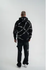 ERKEK Kapüşonlu Varak ve Pano Baskılı Hoodie  SweatShirt- Siyah