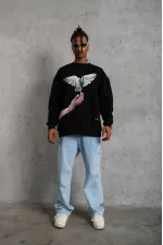 Erkek Güvercin Baskılı 3 iplik Bisiklet Yaka ipamuklu Sweatshirt - Siyah Erkek Güvercin Baskılı 3 iplik Bisiklet Yaka ipamuklu Sweatshirt - Siyah