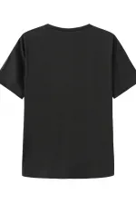 Kadın T-shirt Bisiklet Yaka Oversize Kısa Kollu Tişört - Siyah Kadın T-shirt Bisiklet Yaka Oversize Kısa Kollu Tişört - Siyah