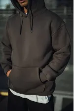 Erkek 3 İplik Pamuklu Kapüşonlu Basic SweatShirt Hoodie - Füme Erkek 3 İplik Pamuklu Kapüşonlu Basic SweatShirt Hoodie - Füme