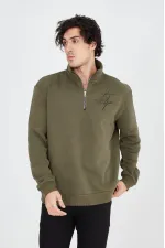 Erkek Yarım Fermuarlı Baskılı 3 iplik pamuklu sweatshirt - Yeşil Erkek Yarım Fermuarlı Baskılı 3 iplik pamuklu sweatshirt - Yeşil
