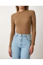 Kadın Full Likralı Fitilli Kaşkorse Body - Kahve Kadın Full Likralı Fitilli Kaşkorse Body - Kahve