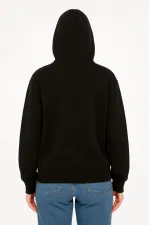 Kadın Kapüşonlu 3 İplik Şardonlu Önü Baskılı Fermuarlı Oversize Sweatshirt - Siyah Kadın Kapüşonlu 3 İplik Şardonlu Önü Baskılı Fermuarlı Oversize Sweatshirt - Siyah