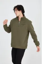 Erkek Yarım Fermuarlı Baskılı 3 iplik pamuklu sweatshirt - Yeşil Erkek Yarım Fermuarlı Baskılı 3 iplik pamuklu sweatshirt - Yeşil