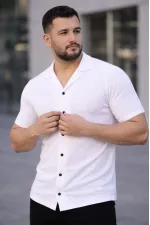 Erkek Waffle Kumaş Açık Yakalı Düğmeli Regular Fit Gömlek 2’li Set Siyah-Beyaz