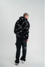 ERKEK Kapüşonlu Varak ve Pano Baskılı Hoodie  SweatShirt- Siyah