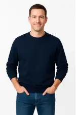 Erkek 3 İplik Pamuklu Düz Bisiklet Yaka SweatShirt - Lacivert Erkek 3 İplik Pamuklu Düz Bisiklet Yaka SweatShirt - Lacivert