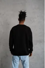 Erkek Bisiklet Yaka Baskılı 3 İplik Pamuklu Sweatshirt - Siyah Erkek Bisiklet Yaka Baskılı 3 İplik Pamuklu Sweatshirt - Siyah