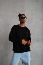 Erkek Bisiklet Yaka Baskılı 3 İplik Pamuklu Sweatshirt - Siyah Erkek Bisiklet Yaka Baskılı 3 İplik Pamuklu Sweatshirt - Siyah