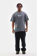 Erkek Tişort Bisiklet Yaka Baskılı Oversize T-Shirt - Gri Erkek Tişort Bisiklet Yaka Baskılı Oversize T-Shirt - Gri