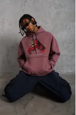 Erkek Kapüşonlu Cepli Box Eldiven Baskılı 3 İplik Sweatshirt Hoodie - Gül Kurusu Erkek Kapüşonlu Cepli Box Eldiven Baskılı 3 İplik Sweatshirt Hoodie - Gül Kurusu