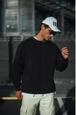 Erkek pamuklu Bisiklet Yaka 3 İplik Basic SweatShirt - Siyah Erkek pamuklu Bisiklet Yaka 3 İplik Basic SweatShirt - Siyah