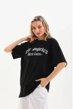 Kadın Baskılı Tişört Kısa Kol Bisiklet Yaka Oversize T-Shirt - Siyah Kadın Baskılı Tişört Kısa Kol Bisiklet Yaka Oversize T-Shirt - Siyah