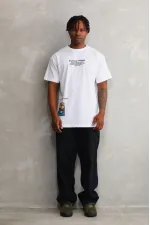 Erkek Bisiklet Yaka Baskılı Oversize T-Shirt - Beyaz Erkek Bisiklet Yaka Baskılı Oversize T-Shirt - Beyaz