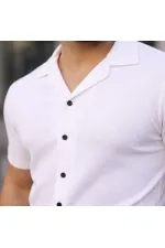 Erkek Waffle Kumaş Açık Yakalı Düğmeli Regular Fit Gömlek 2’li Set Siyah-Beyaz