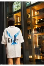 kadın Bisiklet Yaka Baskılı Oversize Kısa kol T-Shirt - Beyaz kadın Bisiklet Yaka Baskılı Oversize Kısa kol T-Shirt - Beyaz