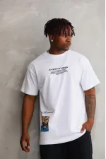 Erkek Bisiklet Yaka Baskılı Oversize T-Shirt - Beyaz Erkek Bisiklet Yaka Baskılı Oversize T-Shirt - Beyaz