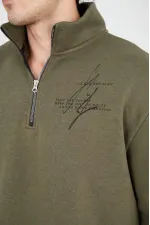 Erkek Yarım Fermuarlı Baskılı 3 iplik pamuklu sweatshirt - Yeşil Erkek Yarım Fermuarlı Baskılı 3 iplik pamuklu sweatshirt - Yeşil