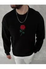 ERKEK 3 iplik Pamuklu Bisiklet Yaka Ön Ve Arka Baskılı SweatShirt - Siyah ERKEK 3 iplik Pamuklu Bisiklet Yaka Ön Ve Arka Baskılı SweatShirt - Siyah